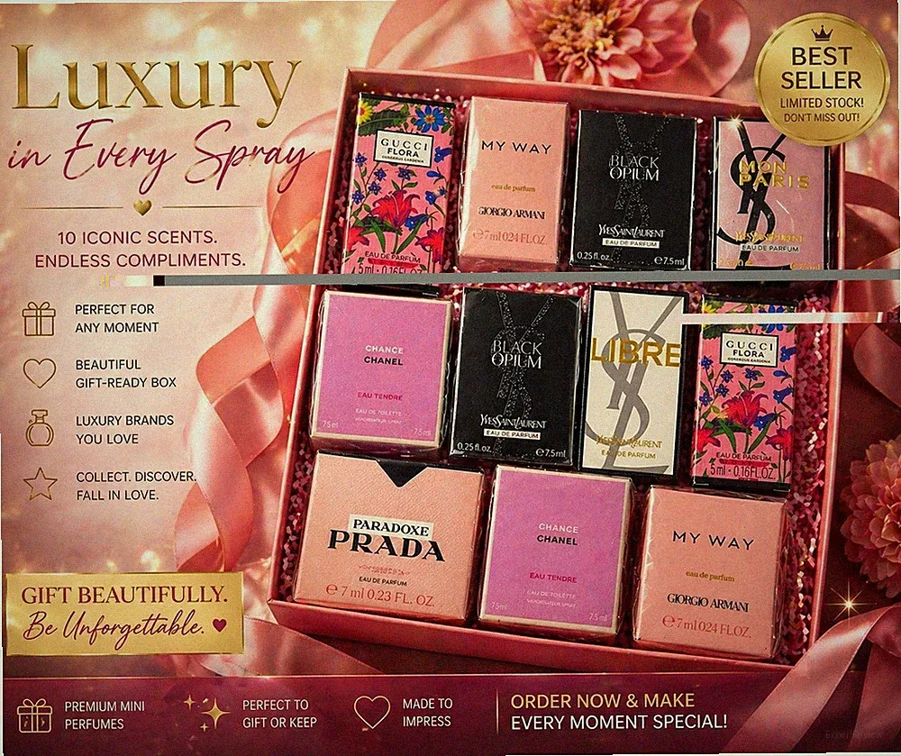 Luxury perfume gift set with 10 iconic mini scents perfect for any day 💖